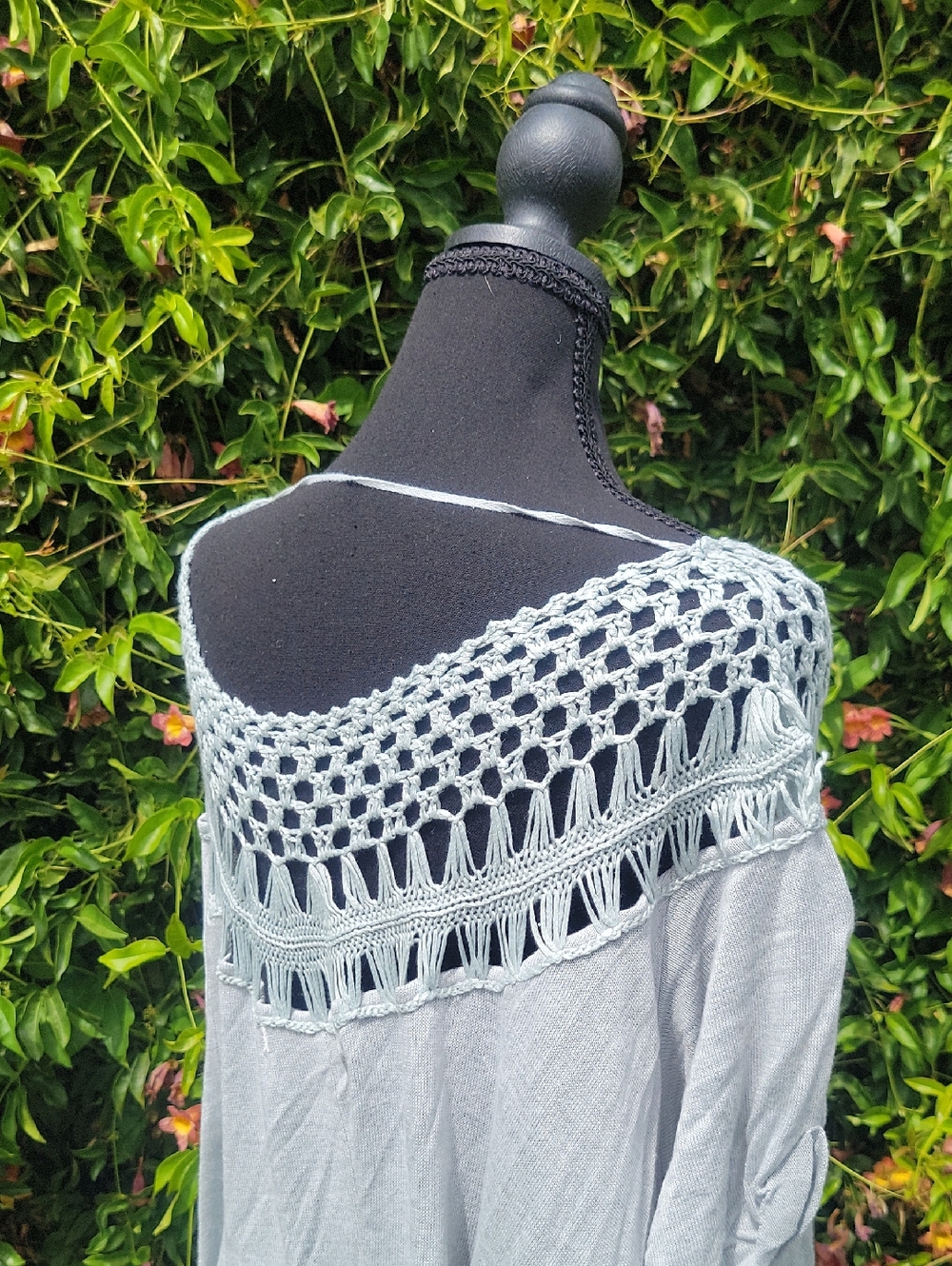 We The Free Collette Tee Crochet Yoke Short Sleeve Flowy Crop Top L - Picture 10 of 13